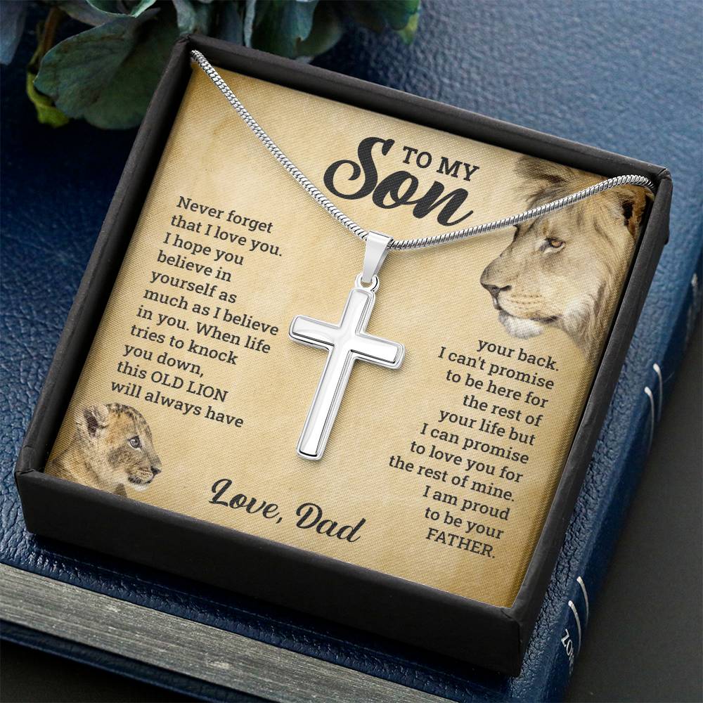 TO MY SON THIS OLD LION CROSS NECKLACE GIFT SET